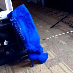 Stiletto blue boots over the knee size 6
